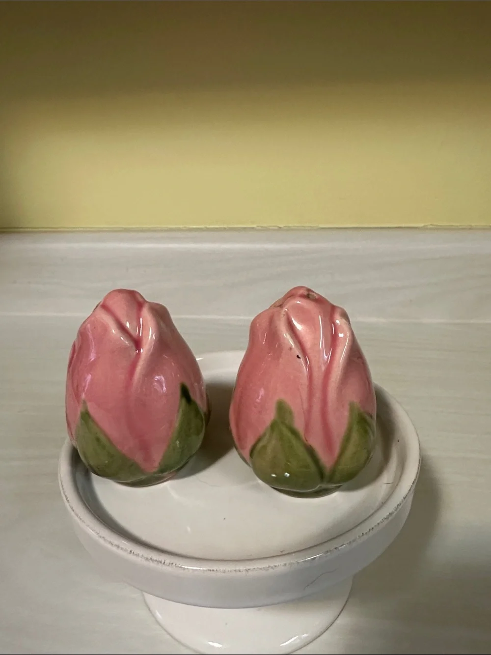 Pink Ceramic Rosebud Salt and Pepper Shakers - Floral Home Accent